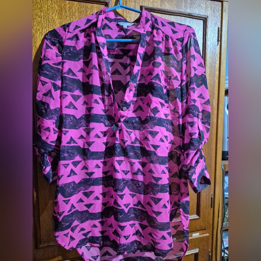 Pink and Black Geometric Blouse